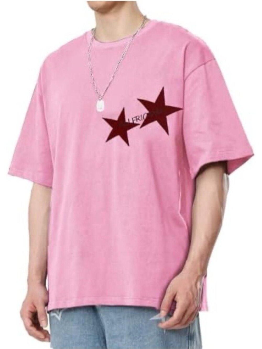 Elfric Eden Embroidery Star Tee Shirt Mens Small Pink T Short Sleeves Hip Hop